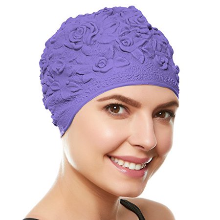 Beemo Swim Bathing Caps For Women Girls Retro Style Latex With