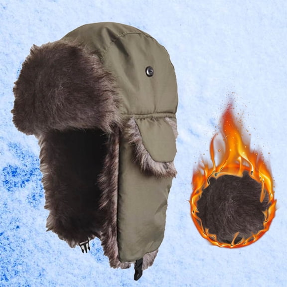 ISUHAZBO Men's Trapper Hat Cycling Warm Windproof Ear Protector Caps Cold Proof Faux Fur Hat Outdoor Thunderhead Ski Cap Linning Eskimo Windproof Winter Hat One Size