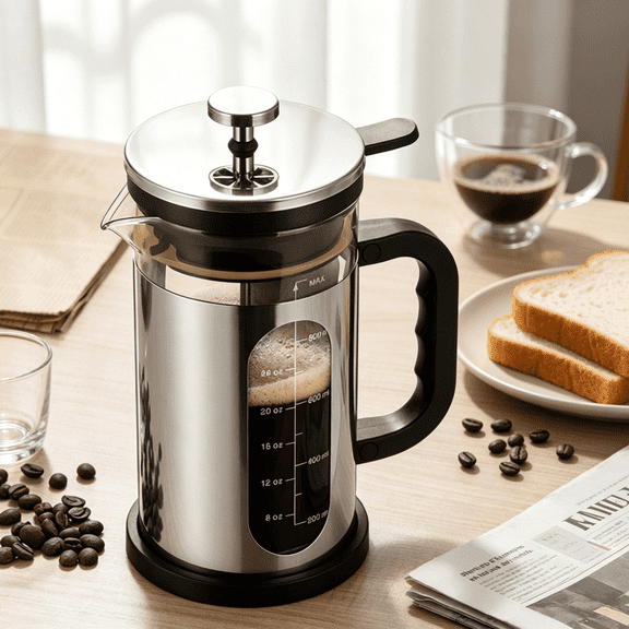JUXIAO 35oz French Press Coffee Maker, 304 Stainless Steel Cold Brew Coffee Maker, Heat-Resistant Thick Borosilicate Glass French Press with Fine Filtration System, Black