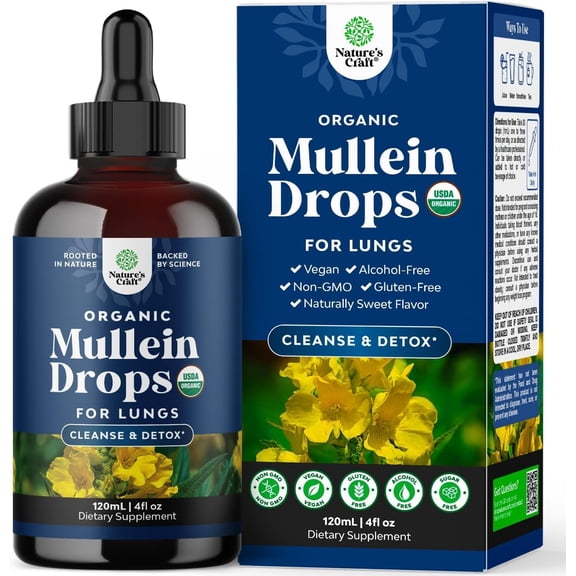 Natures Craft Organic Mullein Drops for Lungs, Herbal Lung Cleanse and Detox, 4.06 fl oz