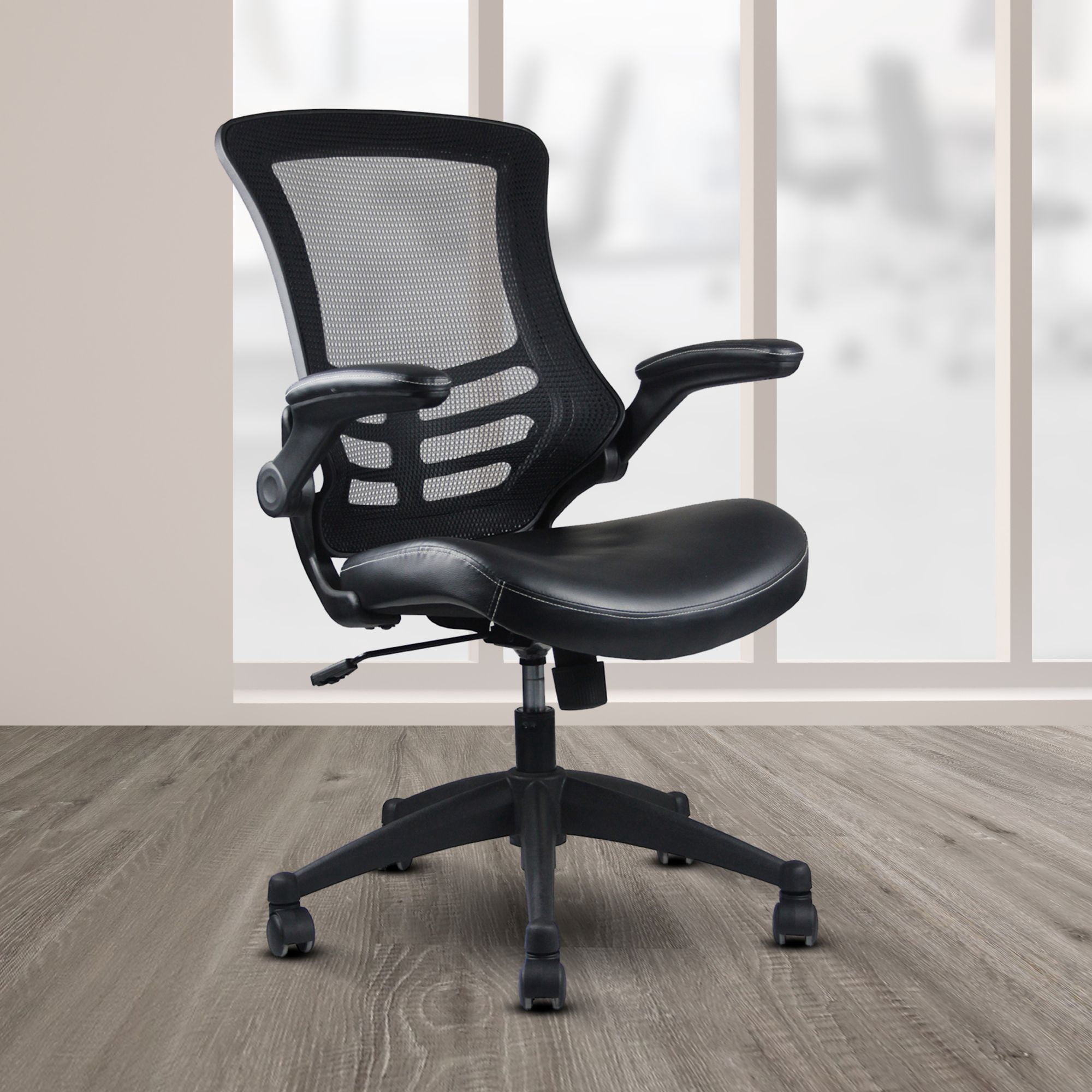 Techni Office Solutions 3' Solid Black Stylish Mid-Back Mesh Office Chair with Adjustable Arms