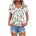 thumbnail image 1 of Économies d'Été Liquidation Staron Hauts d'Été pour Femmes Manches Courtes Amples Blouses Cache-Ventre Imprimé Floral T-Shirts Basiques Col en V Tunique, 1 of 4