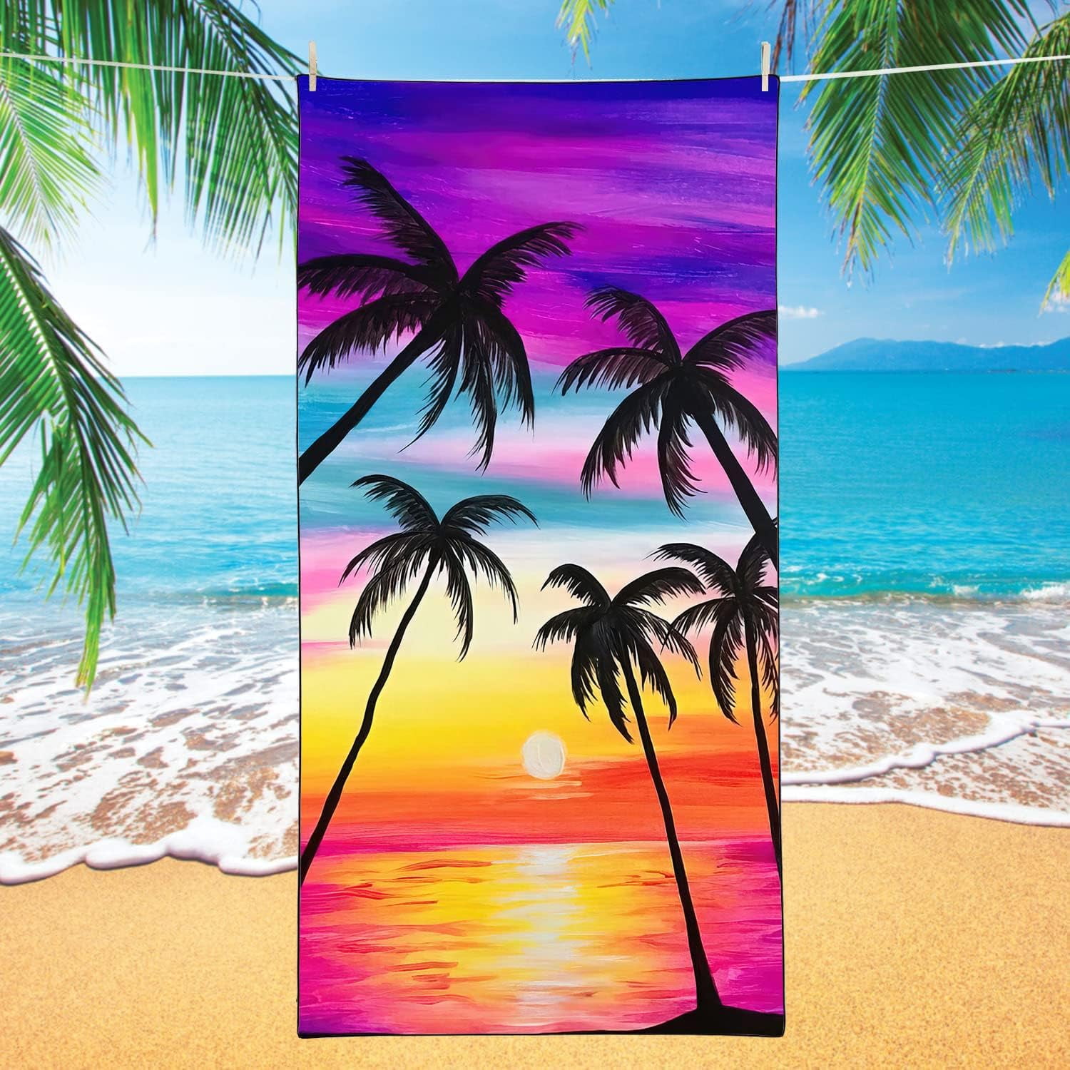 Coconut Palm Tree Beach Towel Oversized 36"x72" Quick Dry Sand Free Colorful Sunset Beach Towels Soft Lightweight Microfiber Towels for Swim Pool Camping Travel