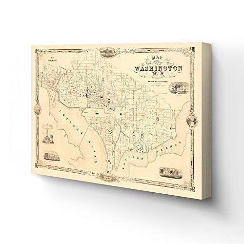 1850 Washington Dc Map Art Canvas Wrap Vintage Old Wall Of Red City Print Poster Com - Washington Dc Map Wall Art