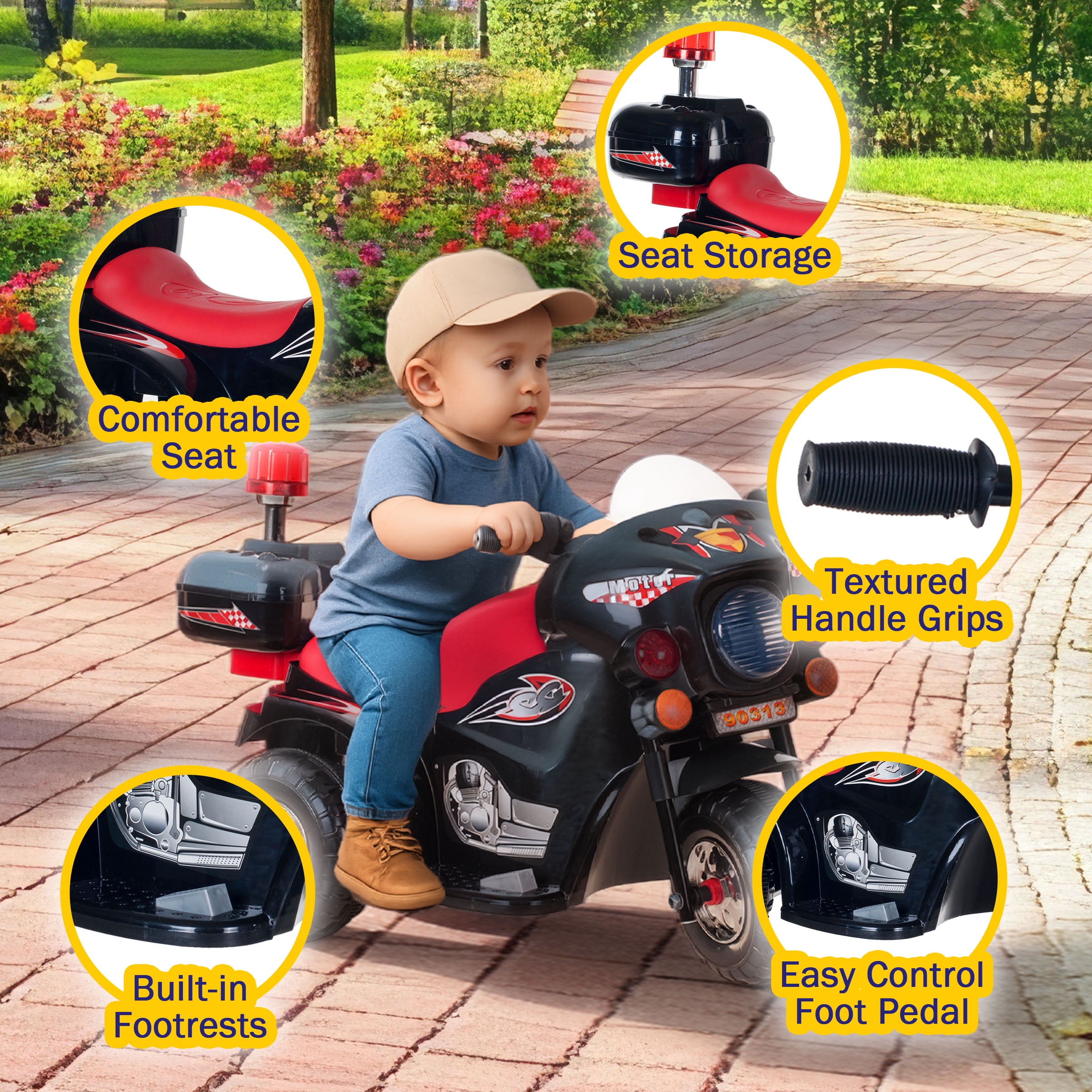 3 Wheel Motorcycle Battery Powered Ride On Toy for Kids by Hey! Play!