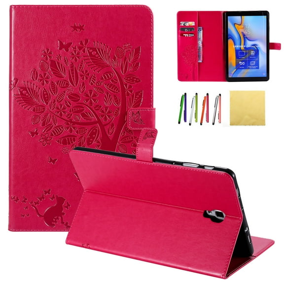 Galaxy Tab A 10.5 2018 Case, Allytech Embossed Cat & Tree PU Leather Stand Folio Wallet Case Cover with Credit Card Slots for Samsung Galaxy Tab A 10.5 (Model: SM-T590/T595/T597), Red