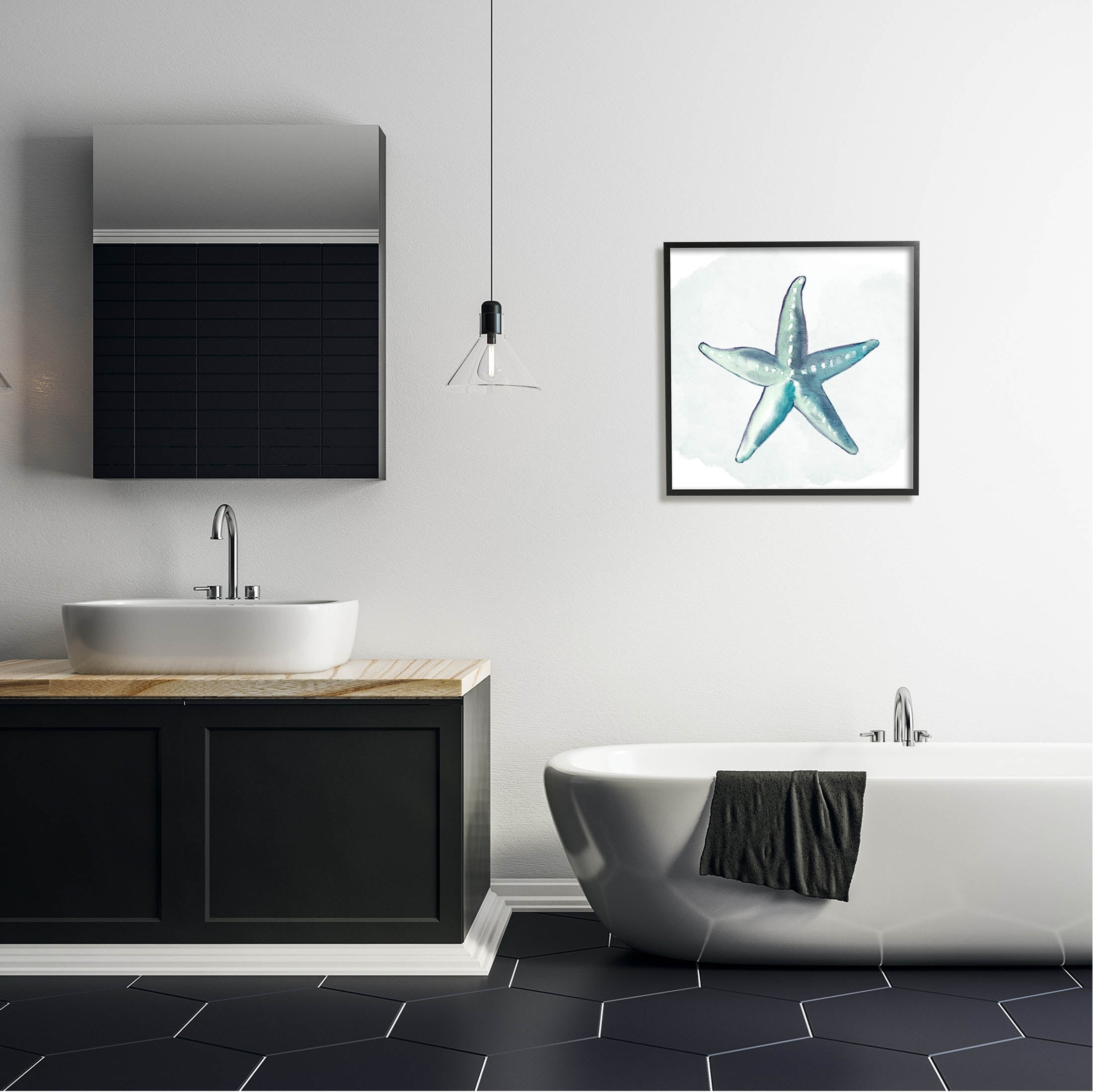 Stupell Industries Muted Blue Aquatic Starfish Graphic Art Black Framed Art Print Wall Art, Design by Kim Allen