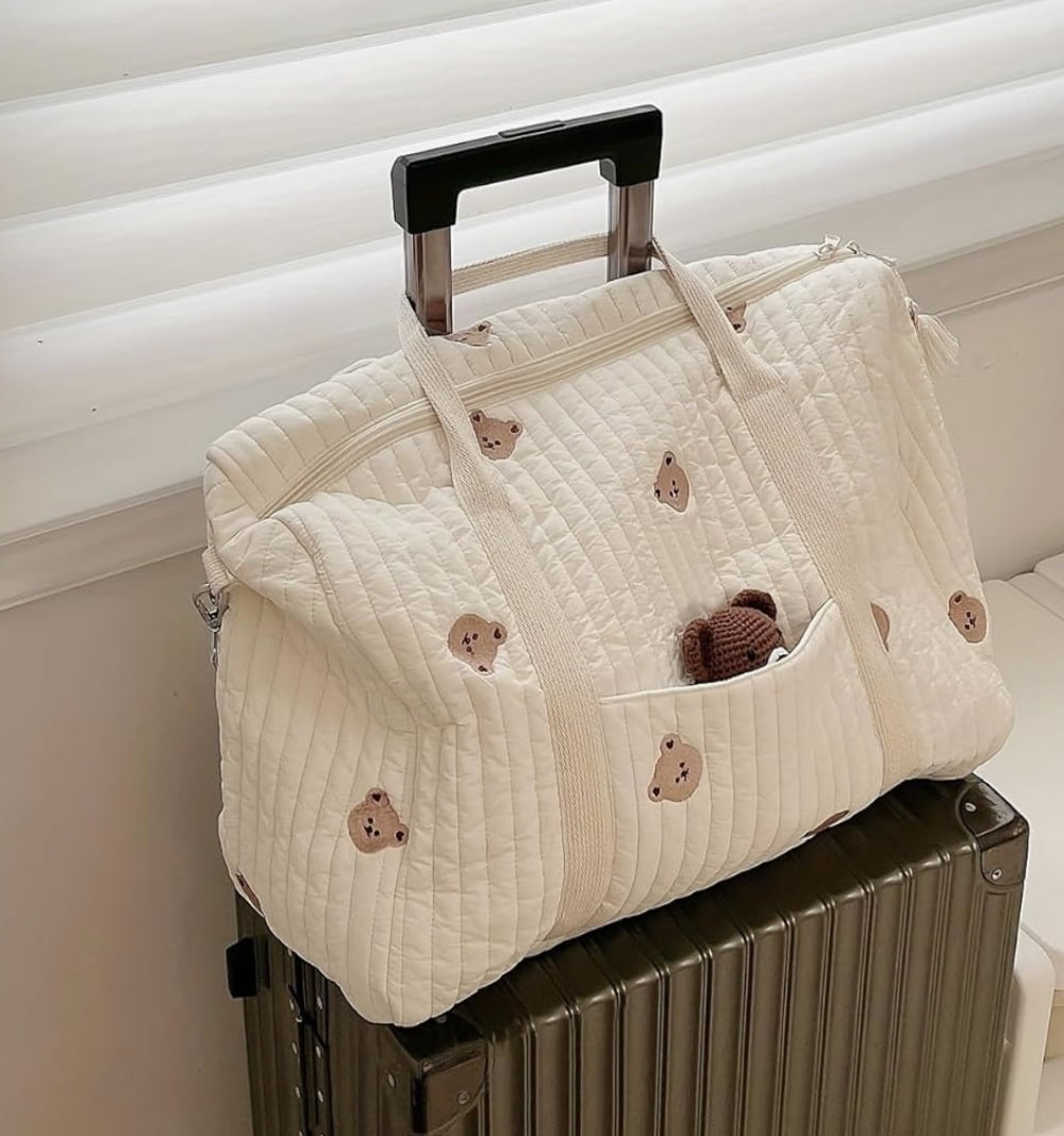 Set of 4 (TRAVEL BAG + STROLLER BAG + POUCH 1 BEAR + POUCH FULL BEARS) - Baby Bag Set 100% Cotton Bear Print