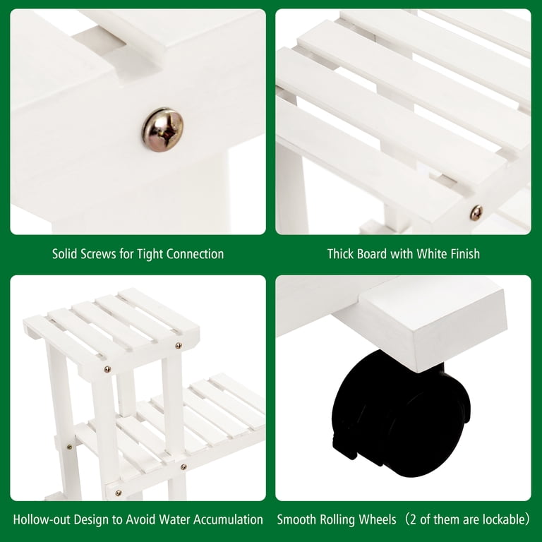 Costway 4-Tier Rolling Flower Rack Wood Plant Stand Casters 12