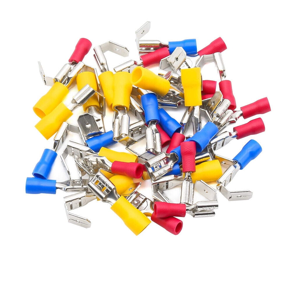 100Pcs 6.3mm Fully Insulated Crimp Spade Terminals Piggyback Wire Connectors Set