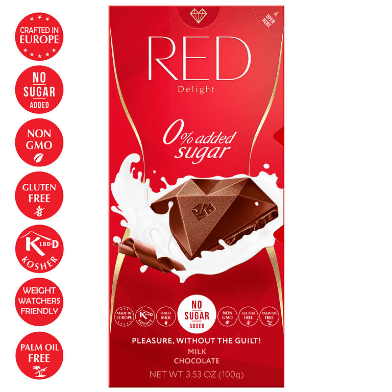 RED Chocolate Milk Chocolate -No Added Sugar -Piece Count: 8