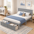 thumbnail image 2 of PAPROOS Full Bed with Storage, Full Size Bed Frame with 2 Under-Bed Drawers, Wood Platform Bed Frame with Headboard, Space Saving, No Box Spring Needed, Gray, 2 of 8