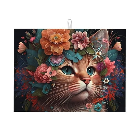 

Gaeub Flower Crown Cat Print Dish Drying Mats For Kitchen Counter Kitchen Drying Mat Large Dish Drying Pad for Kitchen Counter Microfiber Dish Drying Mat for Sinks Drainer Mats 18x24in