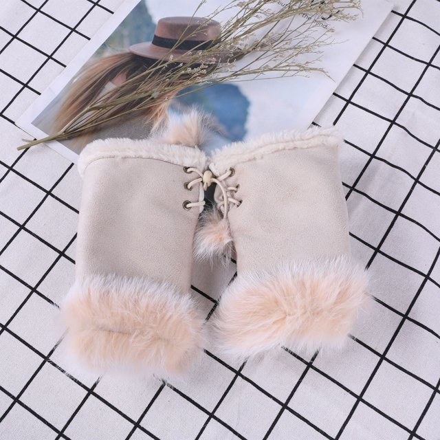 Guantes de medio dedo de piel de conejo, moda para mujer, otoño e invierno, guantes de medio dedo para estudiantes, para escribir en la computadora