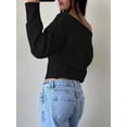 thumbnail image 4 of Women'S Cropped Sweaters Long Sleeve Off the Shoulder Sweater Y2k Going Out Tops Black S, 4 of 8