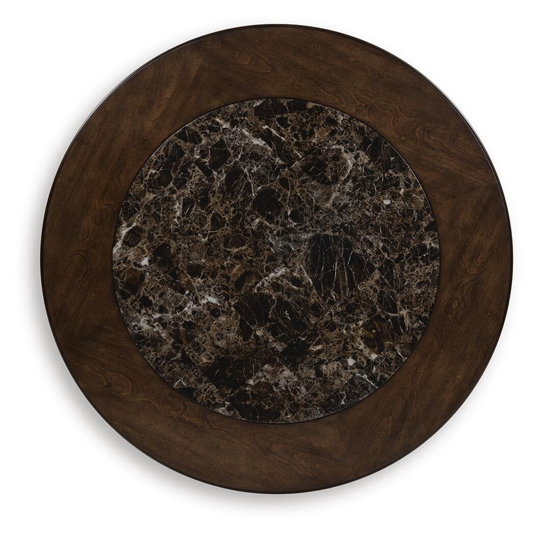 Signature Design by Ashley Frallyn Coffee Table - Dark Brown Finish with Faux Marble Top and Metal Legs