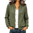 thumbnail image 6 of Chiccall Womens Plaid Bomber Jacket Fashion Zip‑Up Long Sleeve Loose Casual Coat Lightweight Outerwear Army Green M, 6 of 8