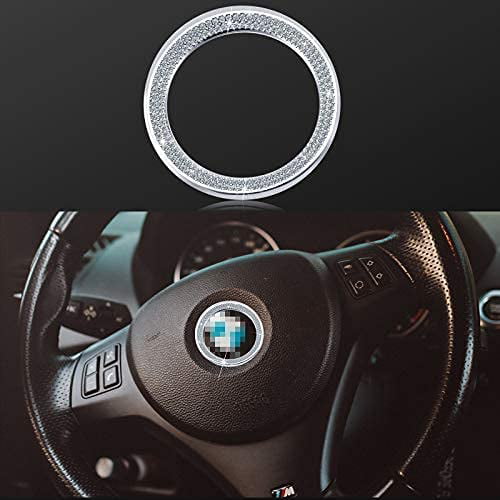 JINGSEN Bling Car Steering Wheel Diamond Sticker for BMW,DIY Bling Car Steering Wheel Logo Bling Interior Accessories for 3 4 5 Series X3 X5 E30,36,34 F30,34,36,15,with 2 Pack Silicone Car Coasters 