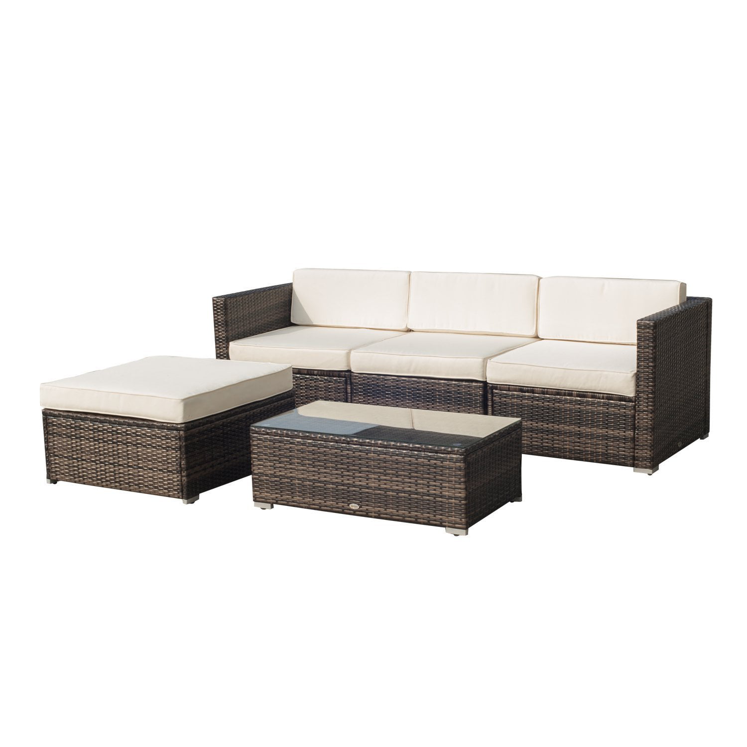 5pc Outdoor Modular Rattan Wicker Sofa, Patio Furniture 3 Piece Resin Wicker Sectional Sofa