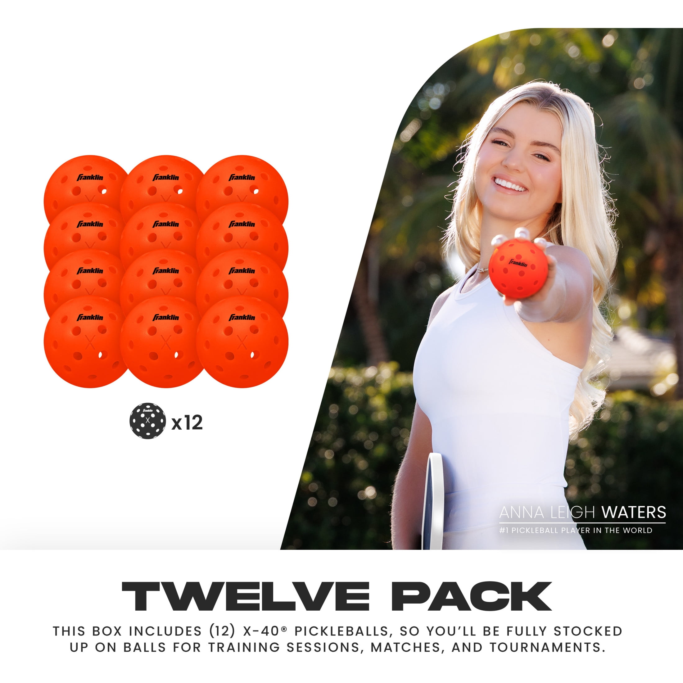 (3 pack) Franklin Sports X-40 Outdoor Pickleballs - Official Size - Ember - 12 Pack