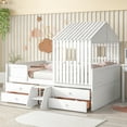 thumbnail image 2 of White Low Loft Bed Full Size, Solid Wood House Bed Frame with 4 Drawers, Roof and Guardrails, for Kids/Teens Bedroom, No Box Spring Needed, L0121, 2 of 10