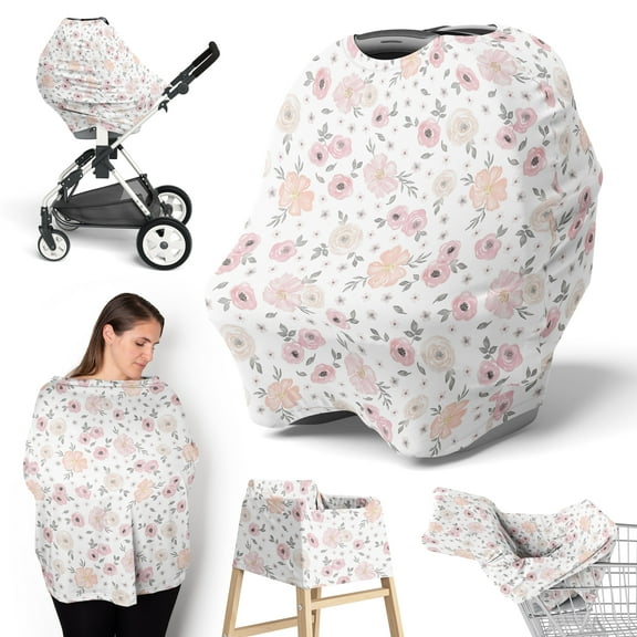Sweet Jojo Designs Watercolor Floral Pink Grey and White Multi Use Baby Car Seat and Nursing Cover