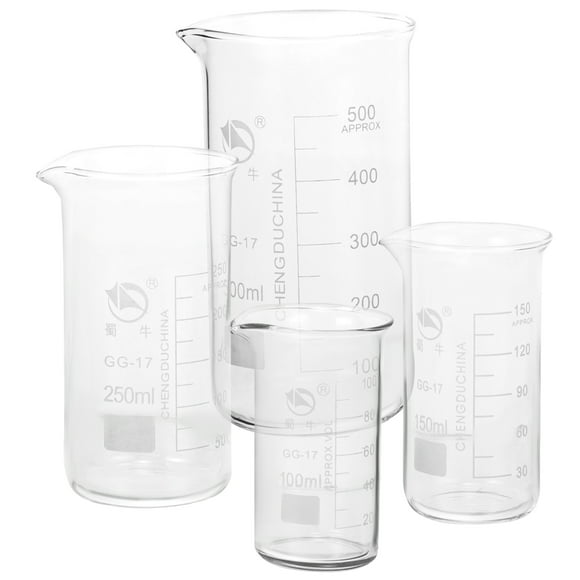 4pcs Glass Beakers Highly Clear Measuring Beakers Chemistry Beakers Lab Glassware 100ml 150ml 250ml 500ml