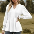 thumbnail image 2 of ATOYSOY Women's Fashion Workout Loose Pullover Dressy V Neck Blouses Fall Plus Size Tops Long Sleeve Basic Tees Activewear Casual Pleated Ruffle Tunic White XL, 2 of 5