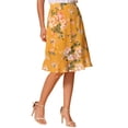 thumbnail image 4 of Faldas midi florales para mujer Inspire Chic, con volantes, cintura alta, fluida, en línea A, con abertura, hasta la rodilla, talla XS, color amarillo, 4 of 6