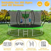 XMIKA Trampoline for Kids and Adults, 8 FT 10FT 12FT 16FT 14FT Trampolines Outdoor with Enclosure Net, Basketball Hoop, Ladder, Light, Sprinkler, Backyard Recreational Trampoline, Curved Design