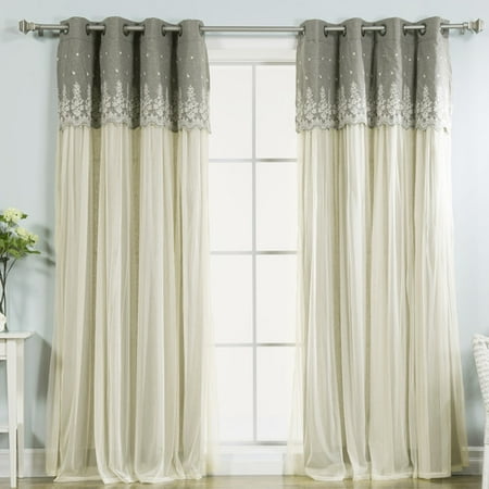 Full Overlay Panels - Best Home Fashion, Inc. Grace Lace Overlay Nature/Floral Semi-Sheer Grommet Curtain Panels (Set of 2)