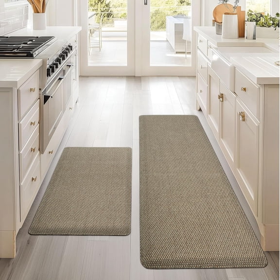 Kitchen Mats 2PCS Cushioned Anti-Fatigue Kitchen Mats for Floor Non Slip Kitchen Rugs Absorbent Foam Comfort Standing Mat for Front of Sink, Office, Laundry(Grey/Green, 17.3"x28" 17.3"x47")