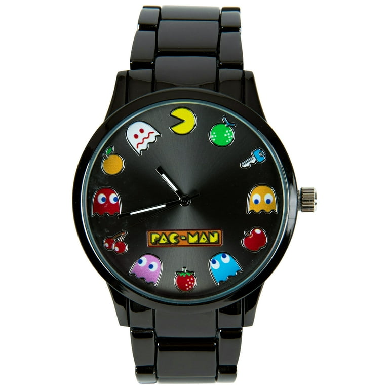 Pac Man Analog Watch, Ghosts and Power-Ups Design, Black Gunmetal