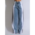 thumbnail image 4 of Women'S Patchwork High Waist Wide Leg Jeans Color Block Denim Straight Leg Trendy Trousers Blue Denim & White S, 4 of 9
