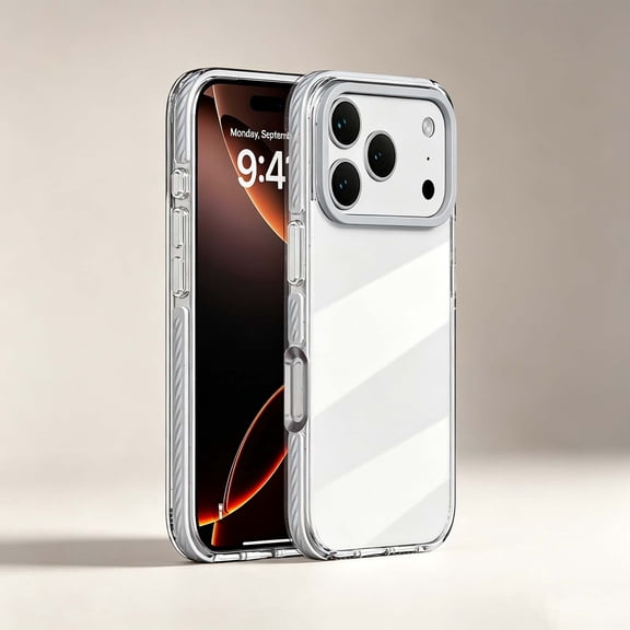 For iPhone 15 Pro Max Phone Case,Crystal Transparent Back Design,Non-Slip Frame,Ultra Slim Shockproof Two-Color Cover,Drop Protection Durable Thin Fit Hybrid Phone Case Cover,Gray