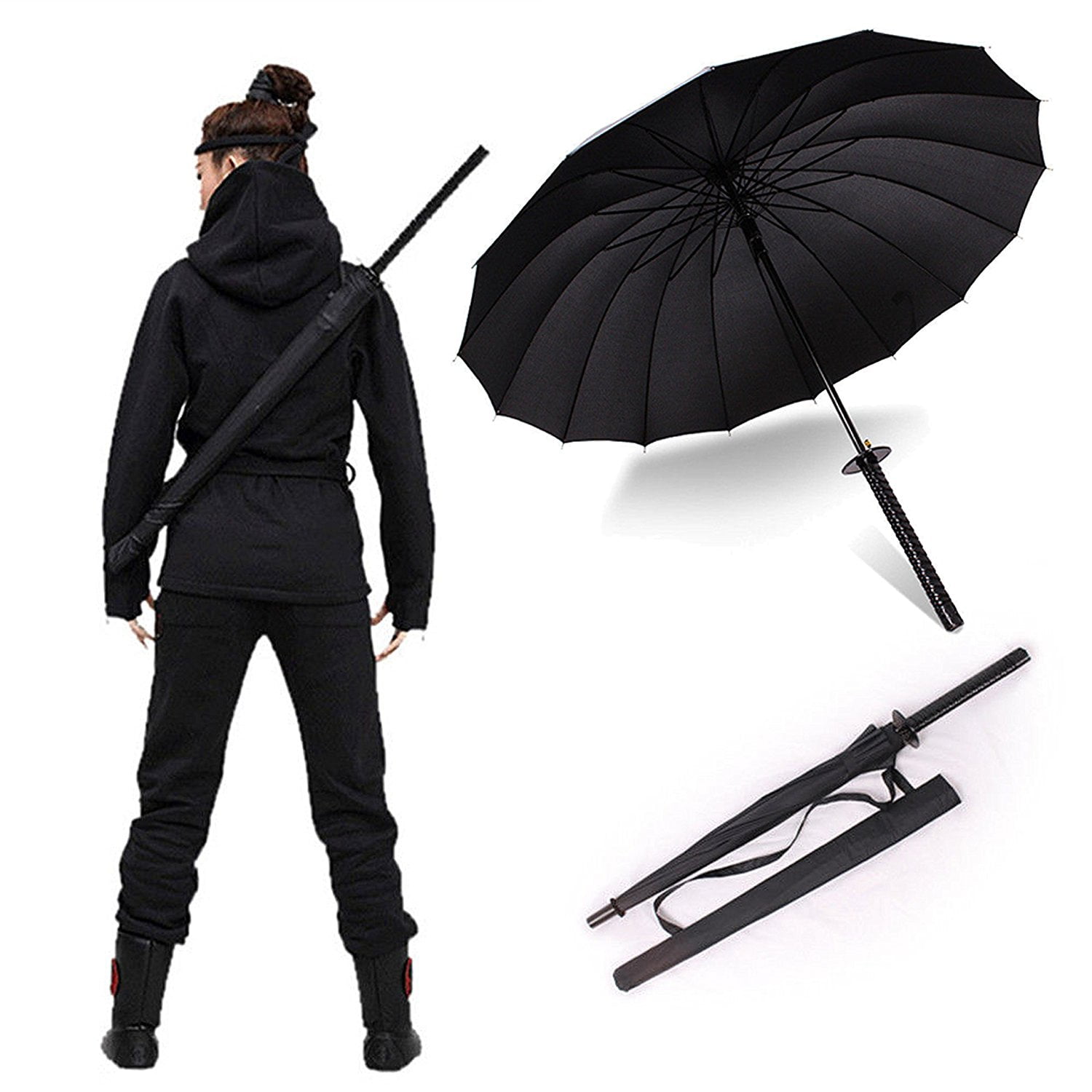 XXXXX 38" Inch tall Black Samurai Ninja Katana Umbrella Samurai Swords Umbrella Handle Creative