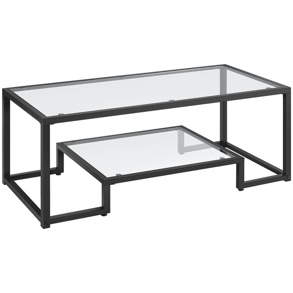 Renwick 3 Piece Modern Tempered Glass Coffee Table Set with Open Shelf, Black