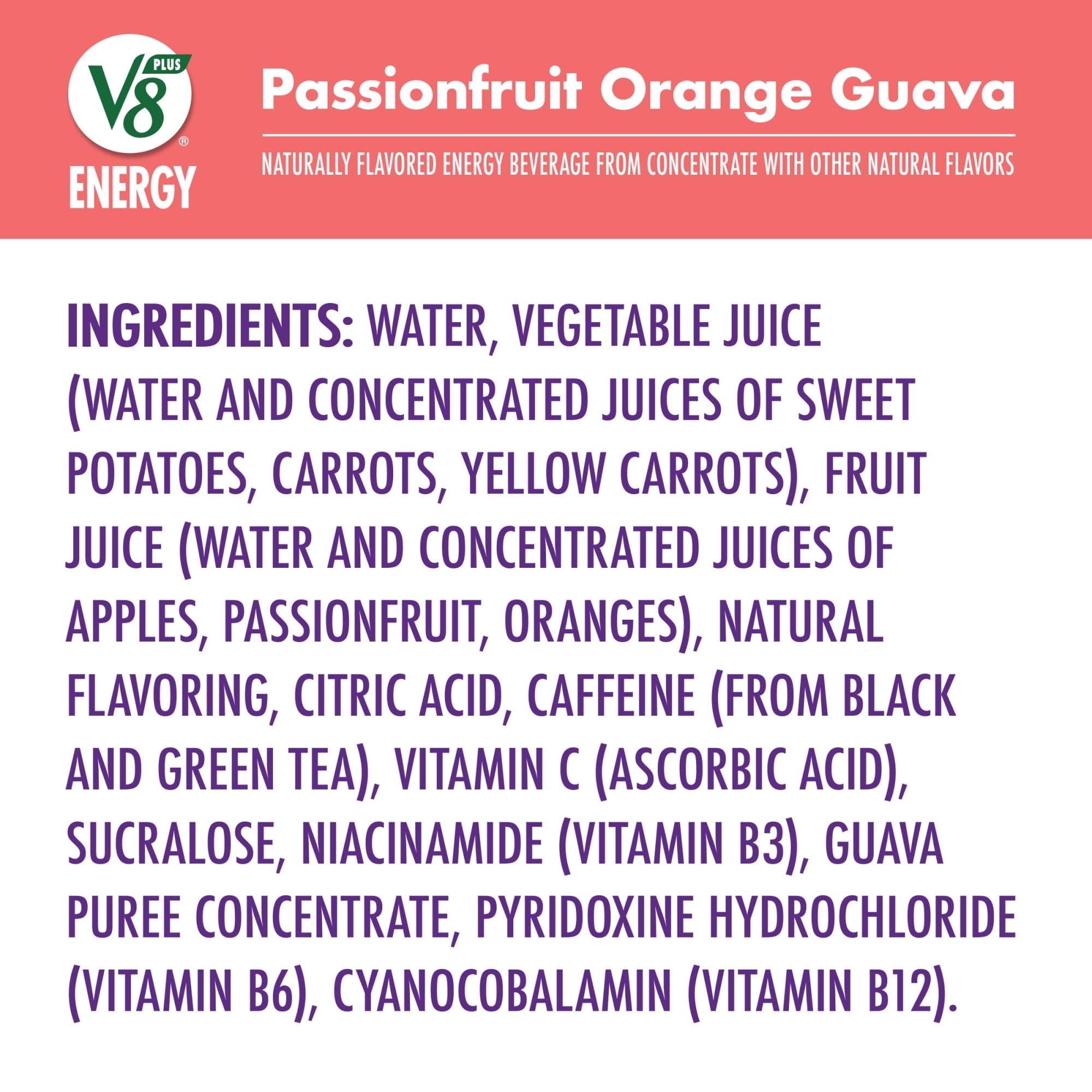 V8 +Energy Passionfruit Orange Guava Juice Energy Drink, 8 fl oz Can, 6 Count ( 3 Box )