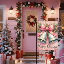 Meggemo Pink Christmas Garden Flag Double Sided Snowman Moose Pattern Xmas Yard Decor Winter Holiday Accessory for Outdoor Lawn Porch