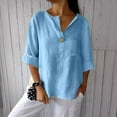 thumbnail image 2 of TODOZO Womens Linen Button Down Shirt Casual 3/4 Sleeve Cotton Blouse Loose Fit Collared Work Gauze Tops Cotton Linen Shirts for Summer V Neck Loose Vacation Beach Solid Blouses Tunic Tops, 2 of 5