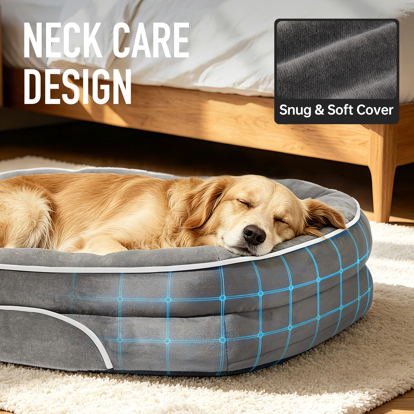 Ophanie Gray Luxury Sofa-Style Pet Orthopedic Bed for Large Dogs – Removable Machine-Washable Plush Cover, 4-Sided Bolster, Non-Slip Bottom, Size 45"x34"x7"