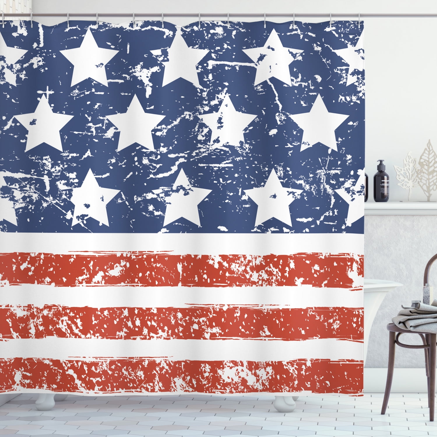 Patriotic Day Of Flag And Guitar Cowboy Boots Bathroom Fabric Shower Curtain 71" 