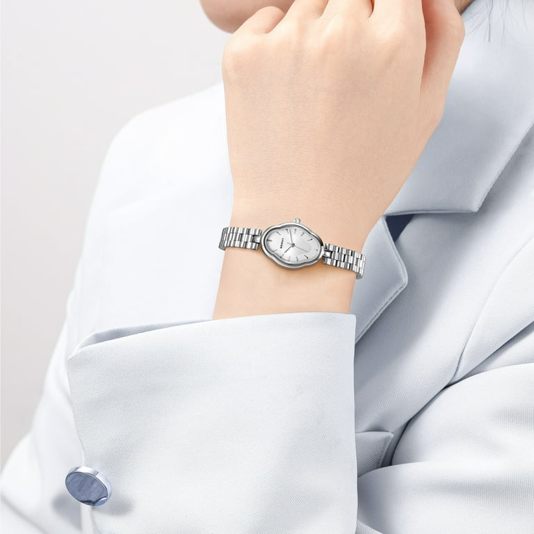 BERNY Small Silver Watches for Women, Dainty Vintage Irregular