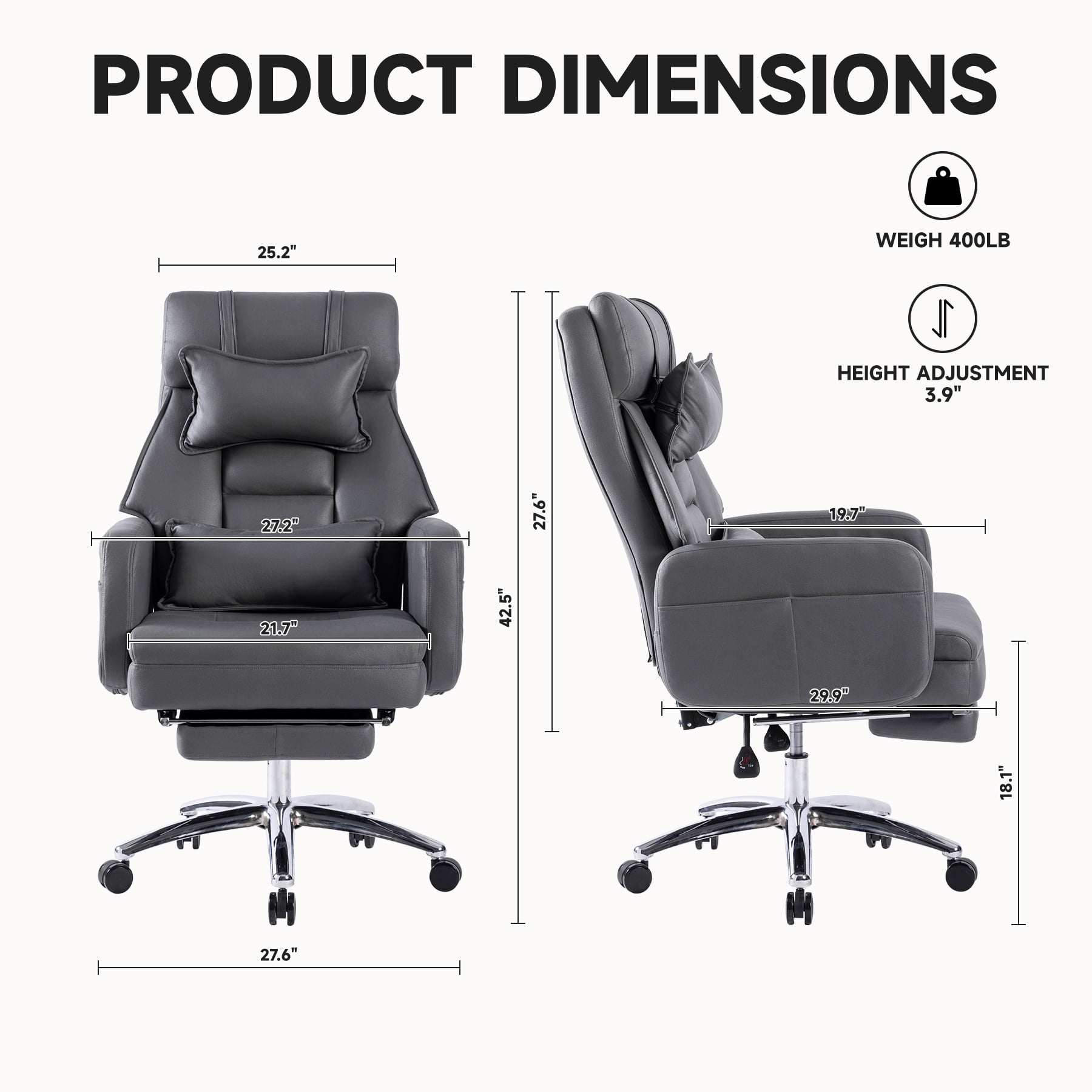 Aukfa Swivel Ergonomic Office Chair with Lumbar Support Headrest,155° Reclining Chair,Dark Gray