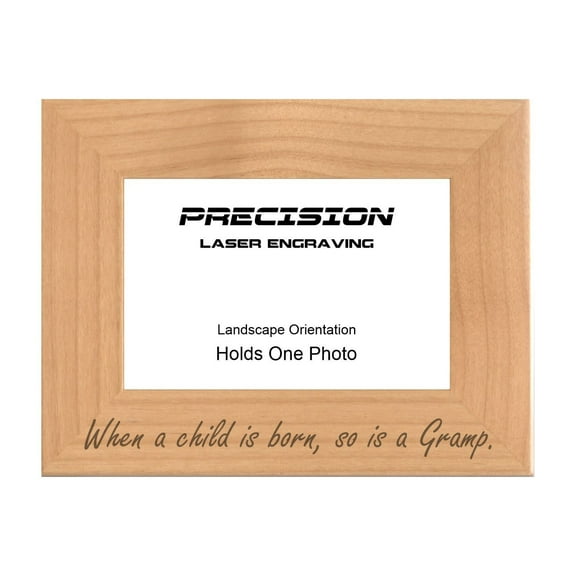 PrecisionNC Grandpa Gifts When a child is born so is a Gramp Engraved Natural Wood Picture Frame Newborn Baby 4x6 Landscape