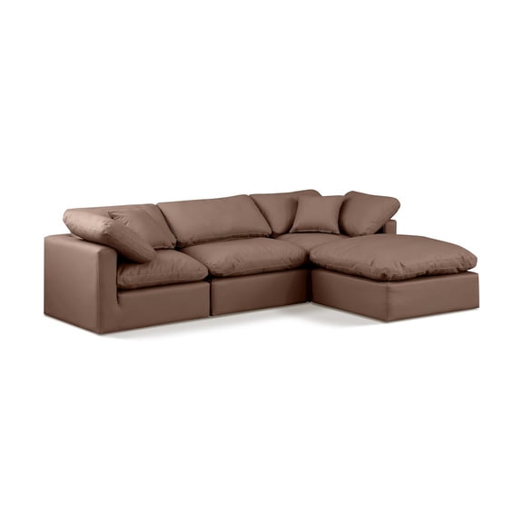 Meridian Furniture Indulge 94" Vegan Leather L-Shaped Modular Sectional in Brown