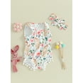 thumbnail image 3 of Bslissey Baby Girls Easter Romper Sleeveless Floral Bunny Print Bobbles Jumpsuit Newborn Infant Elastic Waist Crew Neck Bodysuit with Bow Headband 3M 6M 12M 18M, 3 of 9