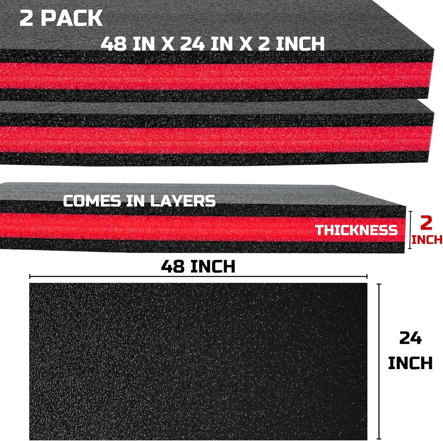 Tool Box Foam 2Pack 48x24x2 inch, Foam Inserts for Cases, Polyethylene Tool Foam Sheets, Drawer Liner Foam, Toolbox Kaizen Organizer and Storage Tool Shadow