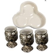 Ceramic Jars with Lid and Holding Tray | Multipurpose Barni for Chutney, Pickle, Spice, Ketchup | Storage Container | Dining Table Container Set(Pack of 3, Grey)