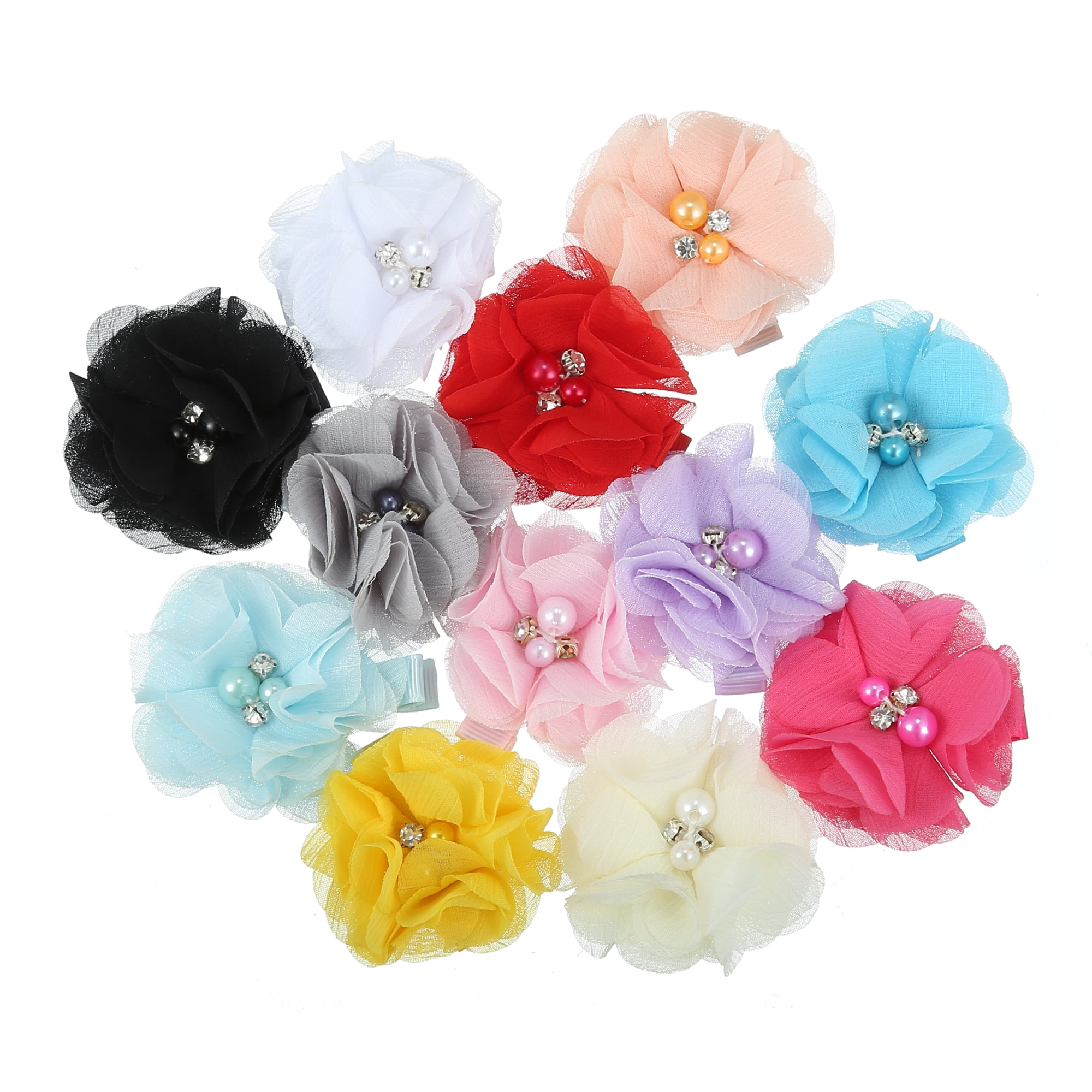 Unique Bargains 12Pcs Hair Clip for Girls Grosgrain Ribbon Flower Pattern Hair Accessories